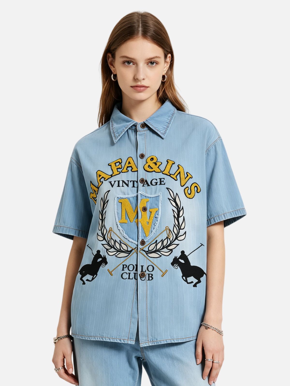 Haaura Vintage Cowboy Rodeo Denim Shirt