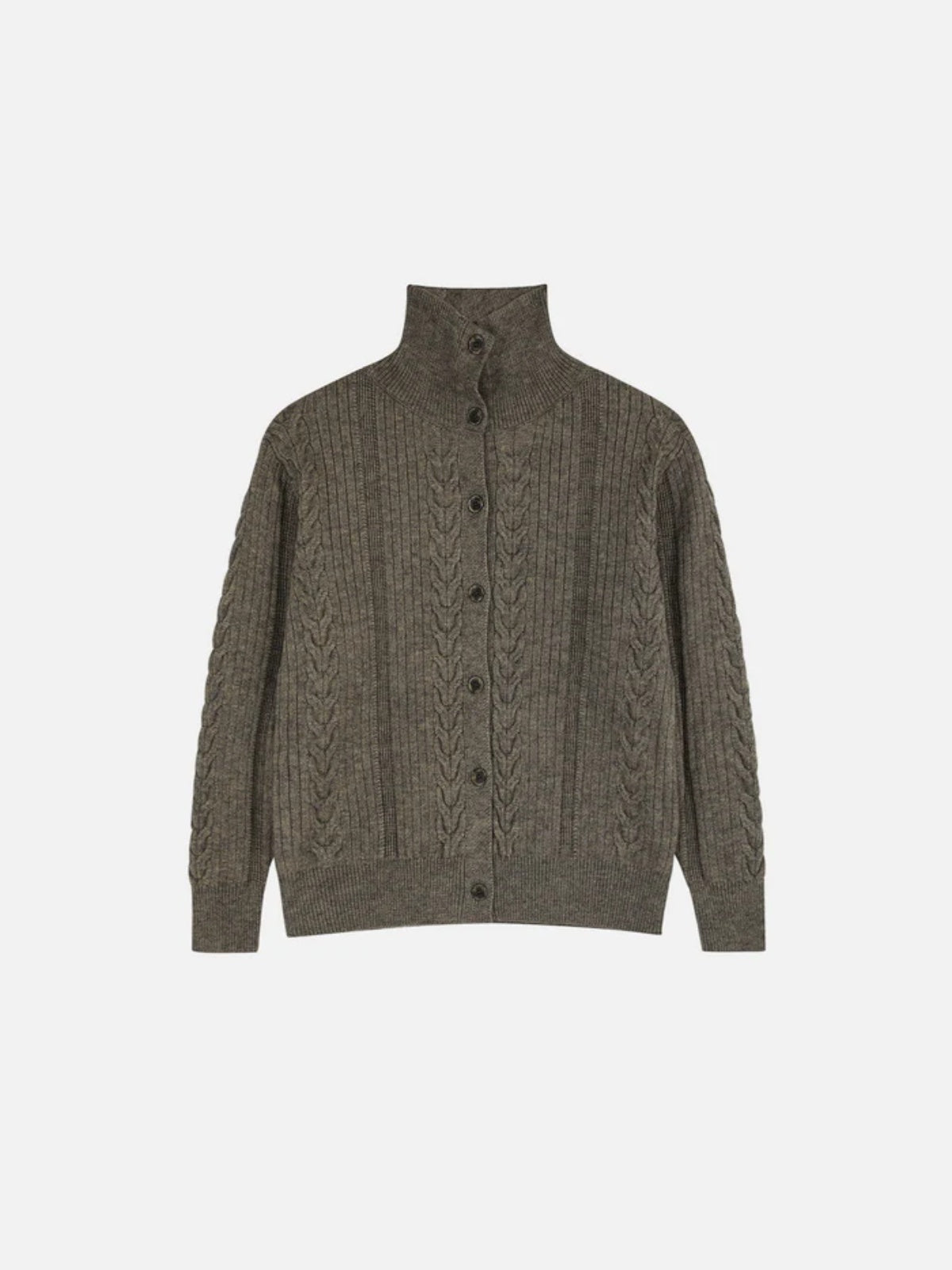 Haaura Cable Knit High-Neck Cardigan