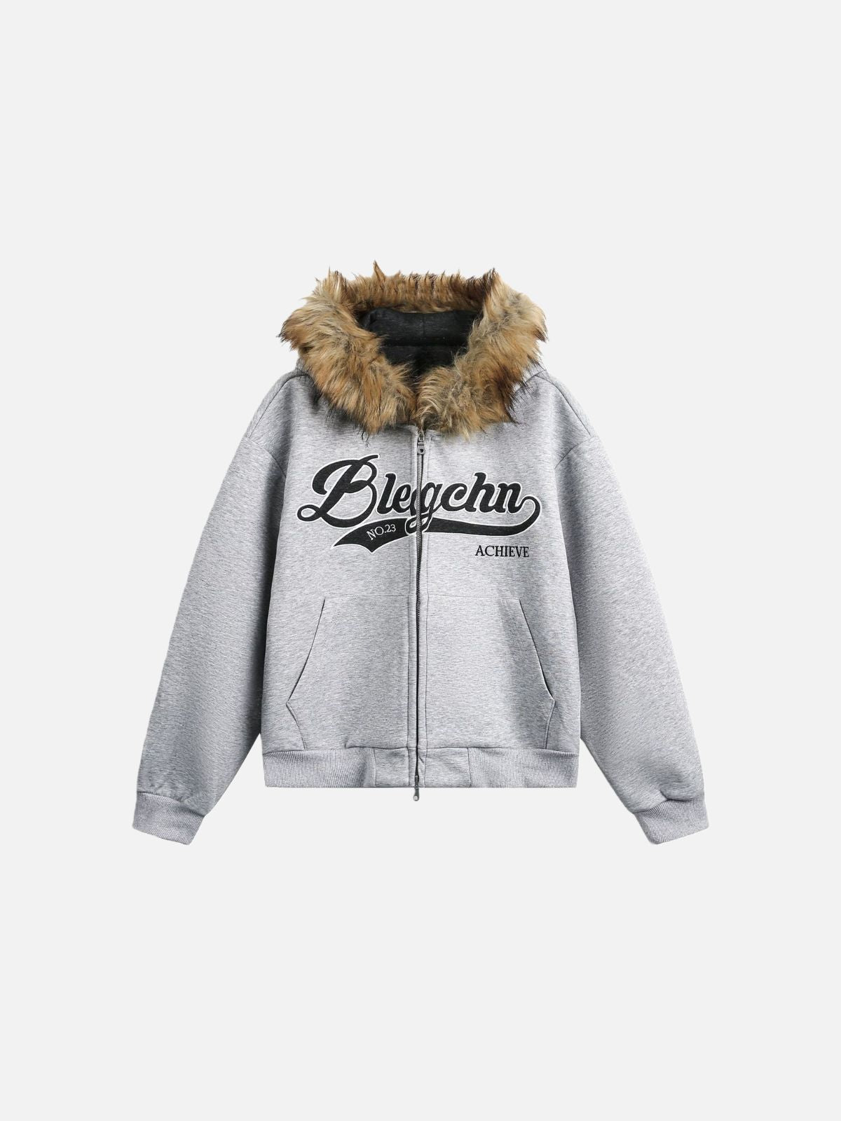 Haaura Faux Fur Collar Boxy Zip Up Hoodie
