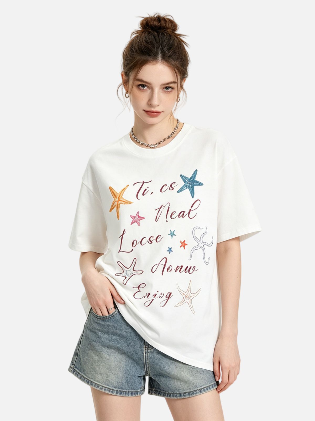 Haaura Ocean Starfish Print Crewneck Tee