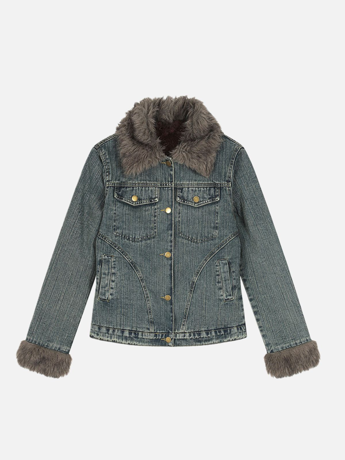 Haaura Faux Fur Collar Denim Coat