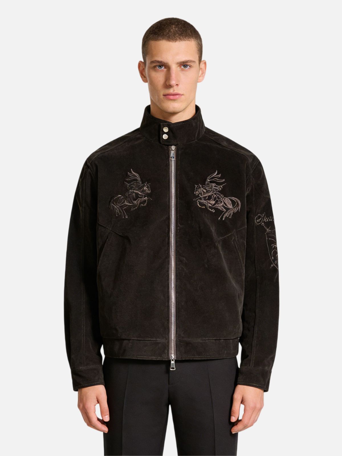 Haaura Velvet Knight-Embroidered Zip Jacket