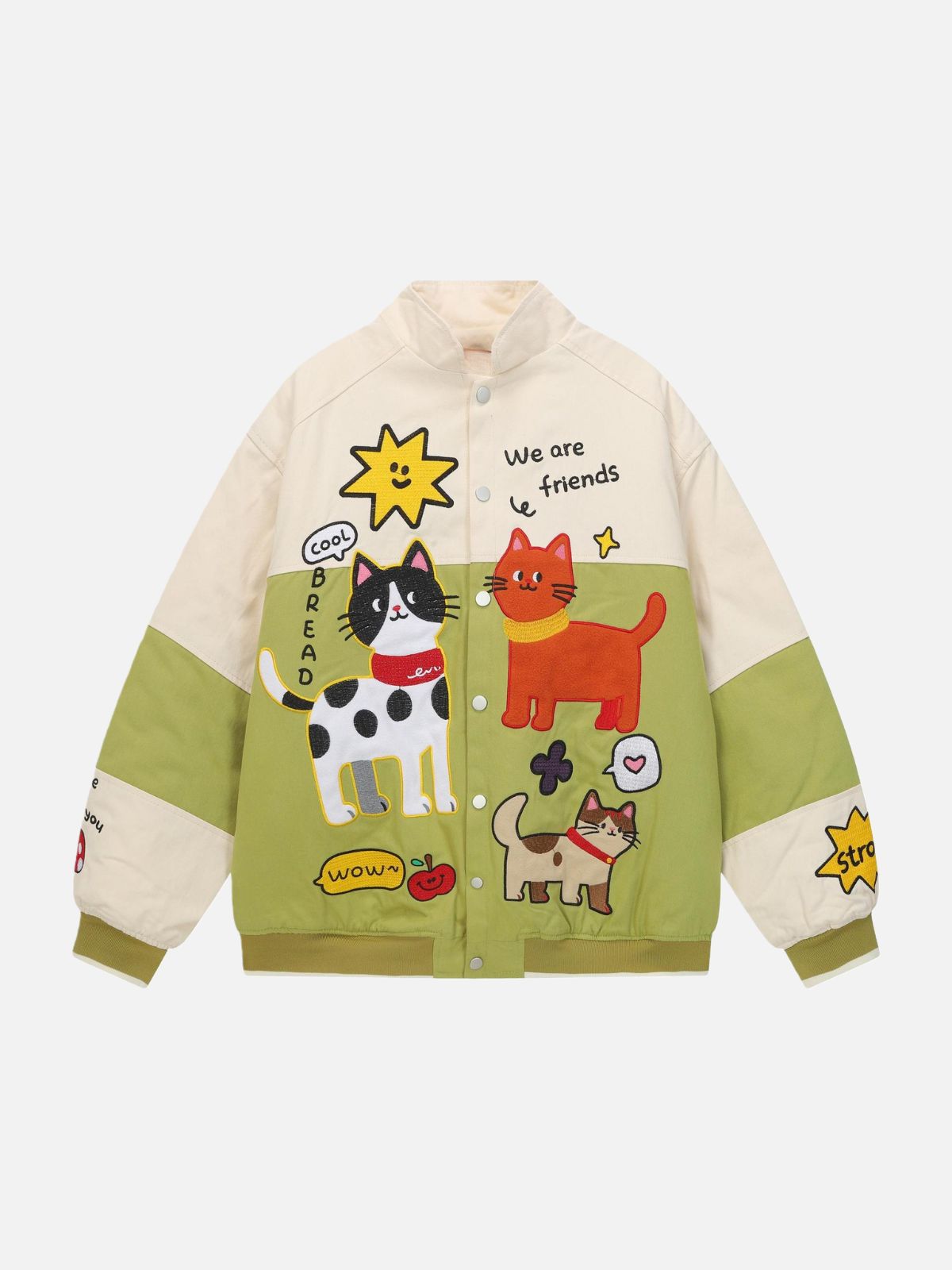 Veste de baseball Haaura Cat Friends à blocs de couleur et application