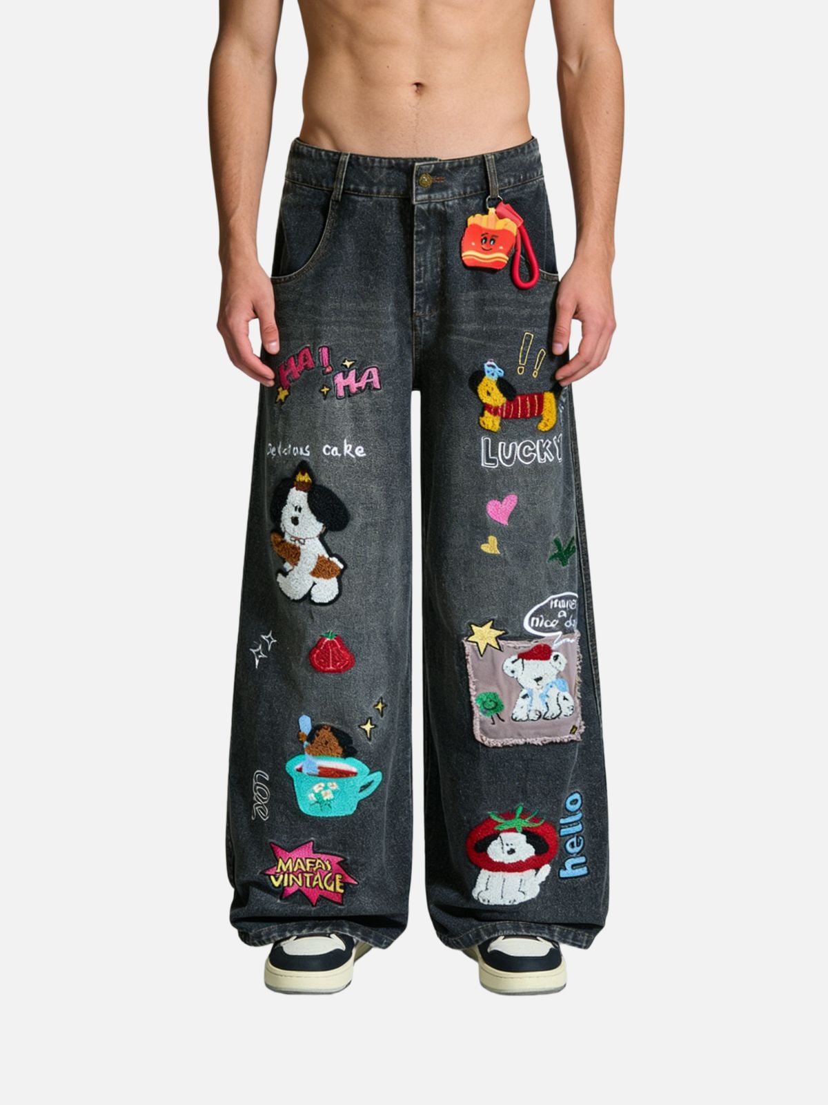 Haaura Lucky Cake Puppy Wide-Leg Jeans