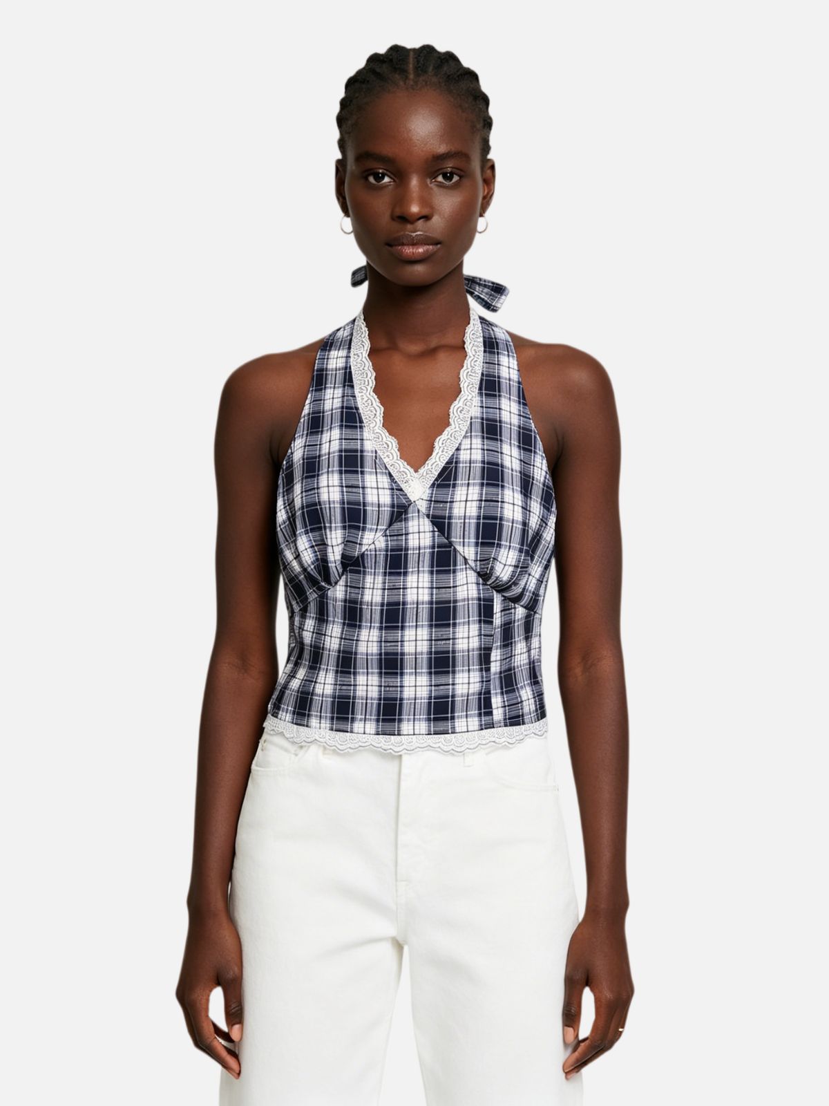 Haaura Plaid Ruched Halter Top