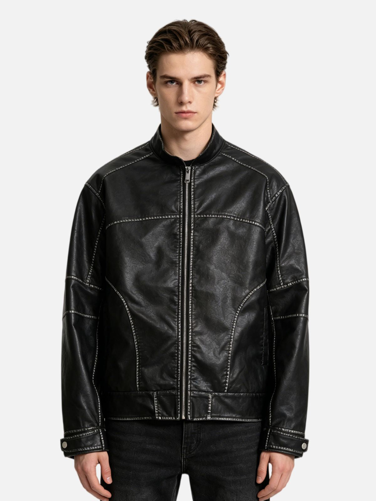 Haaura Contrast Stitch Moto Jacket