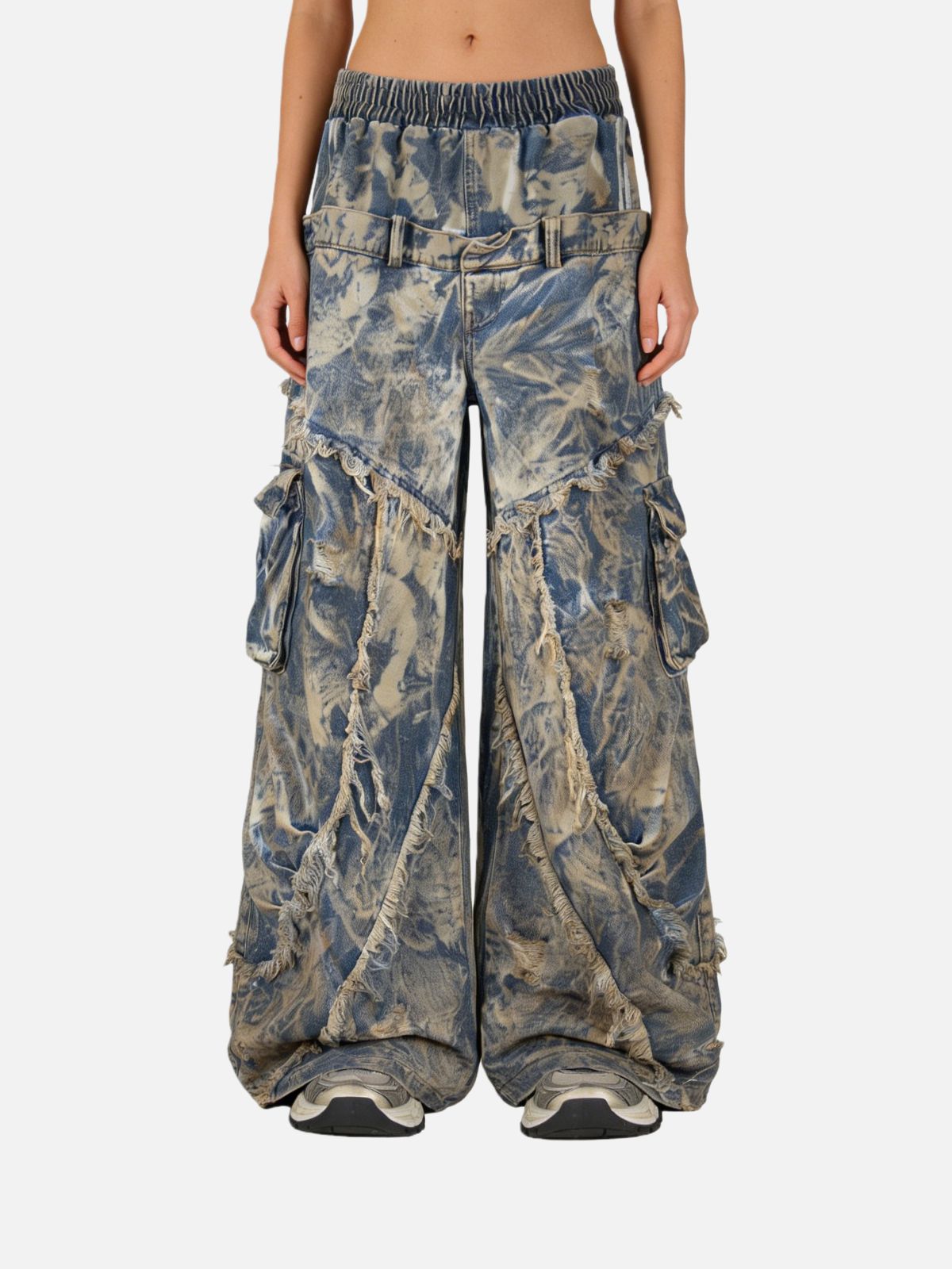 Haaura Tie-Dye Deconstructed Cargo Jeans
