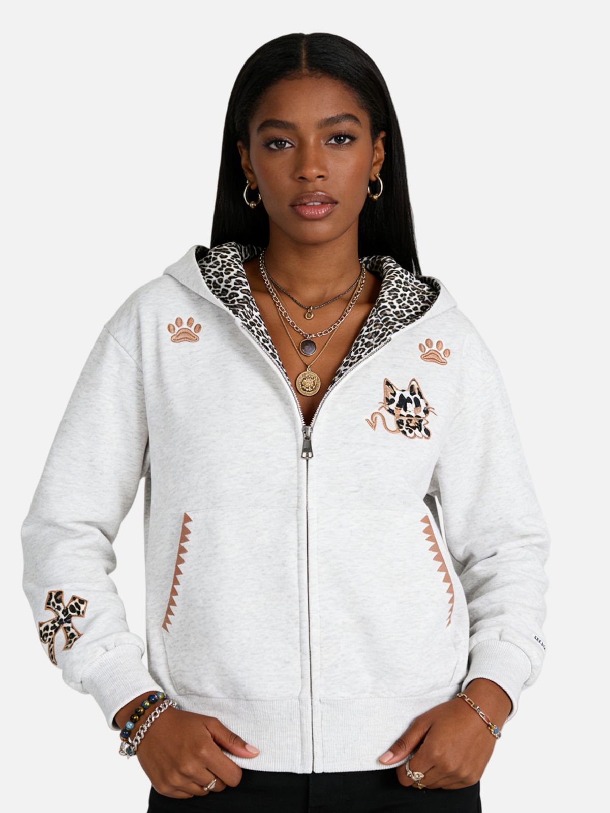 Haaura Meow & Leopard Playful Zip Hoodie