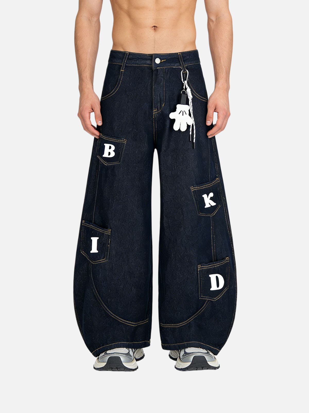 Haaura Letter Pocket Baggy Barrel Jeans