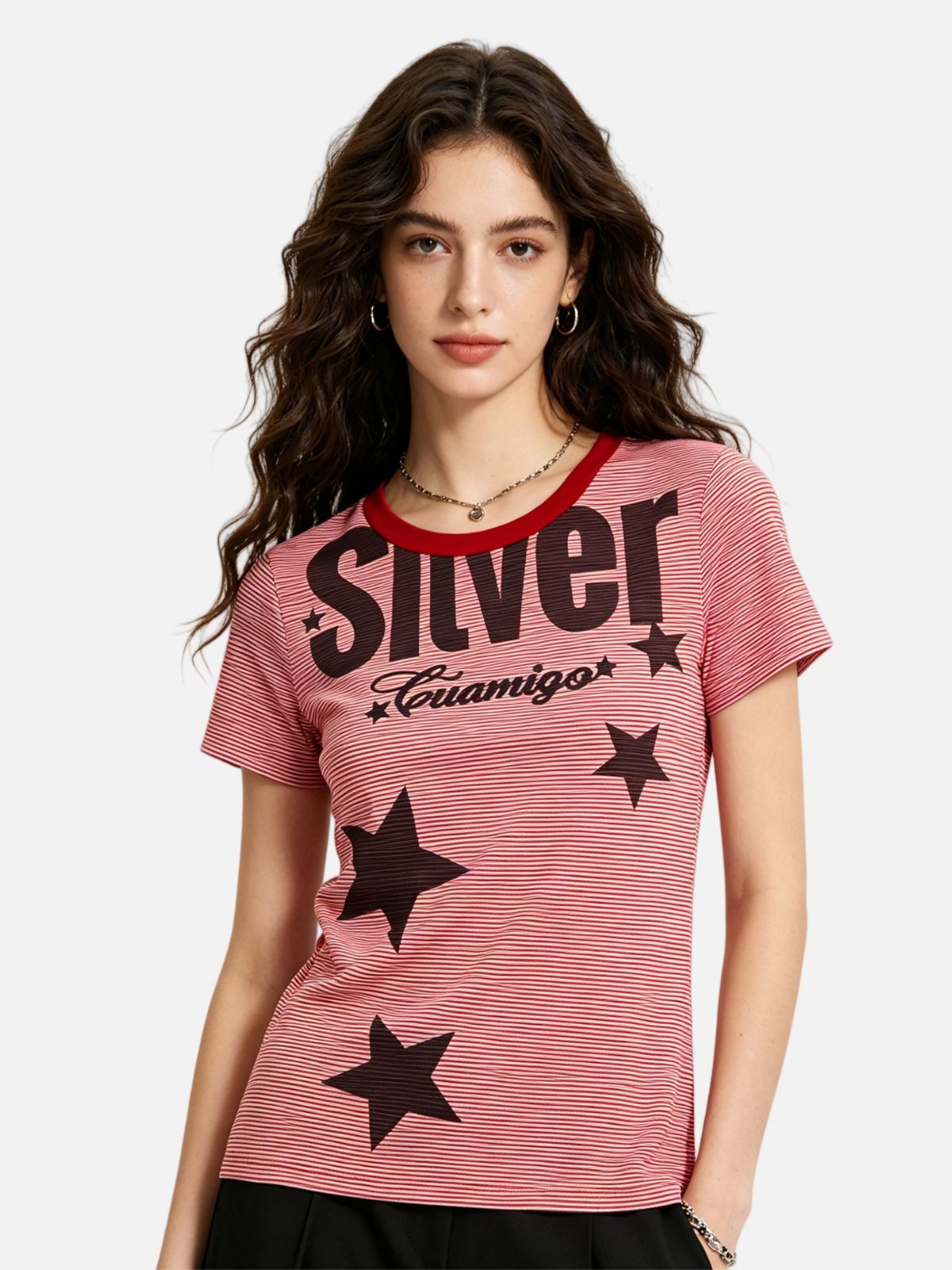 Haaura Cropped Striped Star Ringer Top