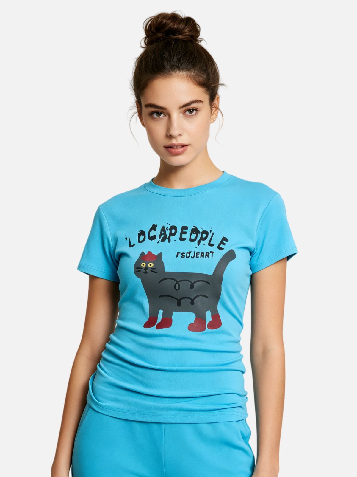 Haaura Cat Graphic Ruched Tee