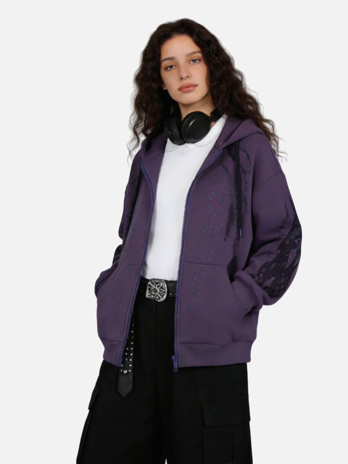 Haaura Calaite Flame Print Zip Up Hoodie