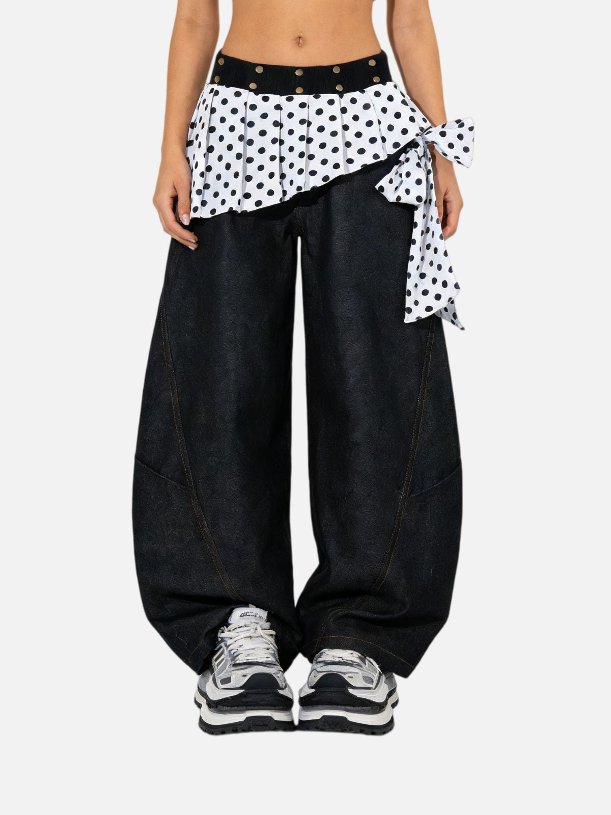 Haaura Polka Dot Layered Baggy Barrel Jeans