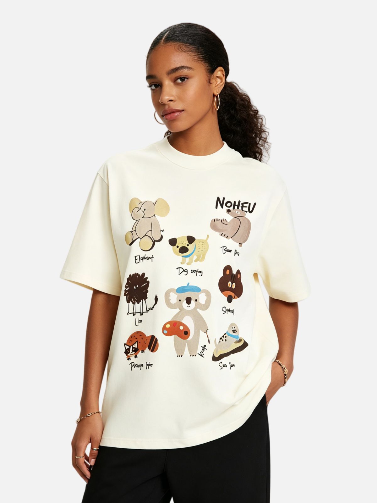 Haaura Multi Cartoon Animals Graphic Tee