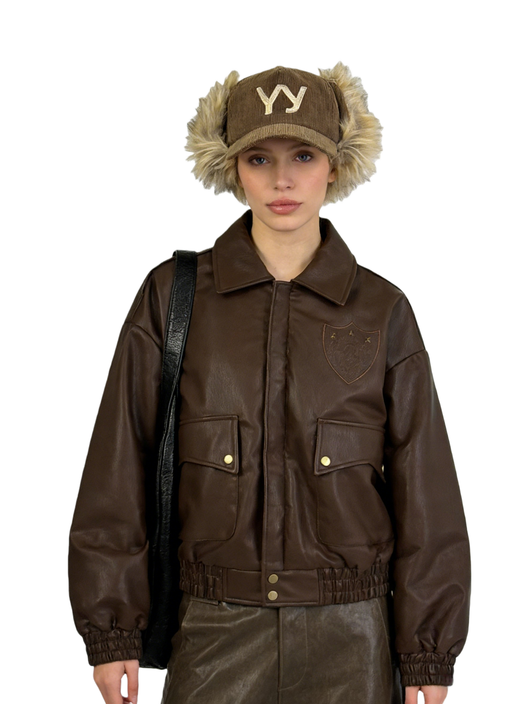 YY Embroidered Corduroy Earflap Hat