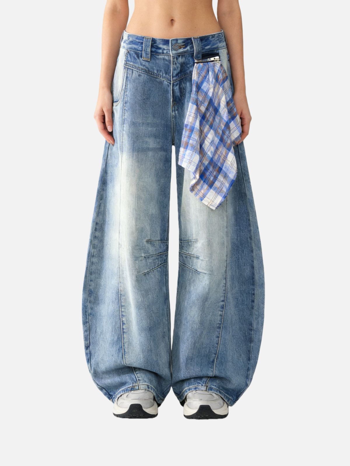 Haaura High-Waisted Patchwork Baggy Jeans