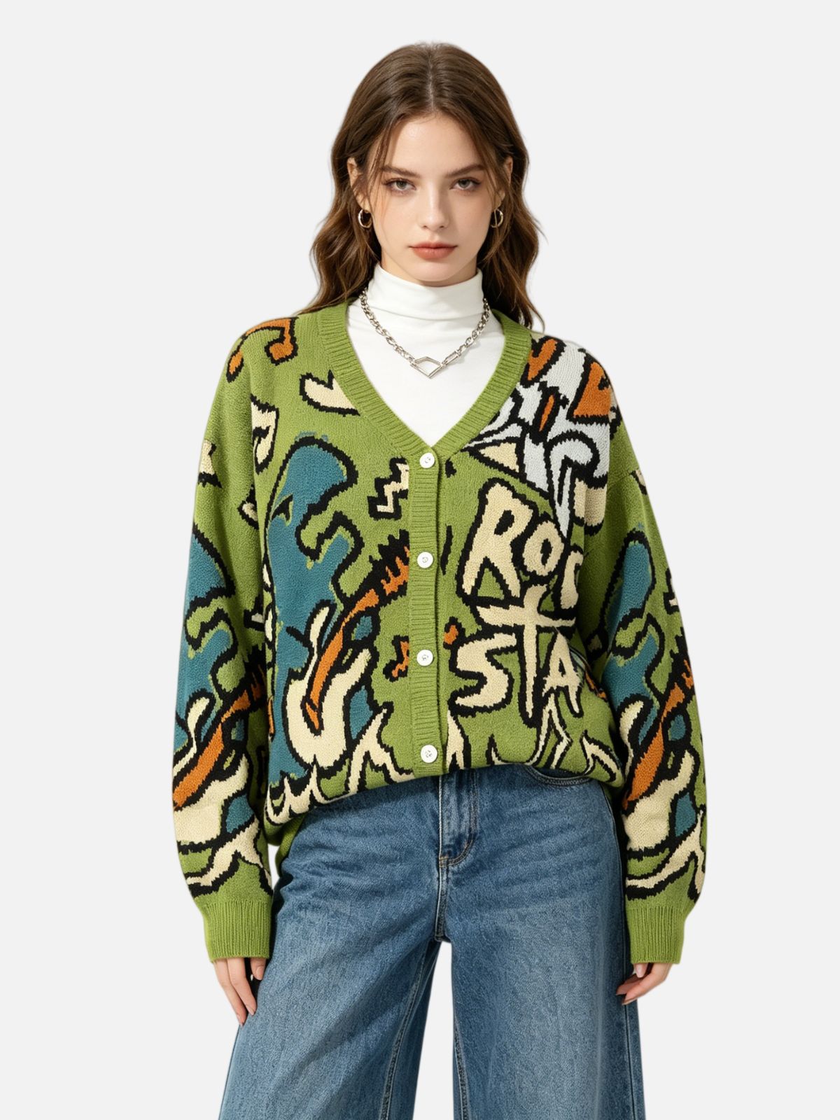Haaura Rockstar Graphic Oversized Knit Cardigan