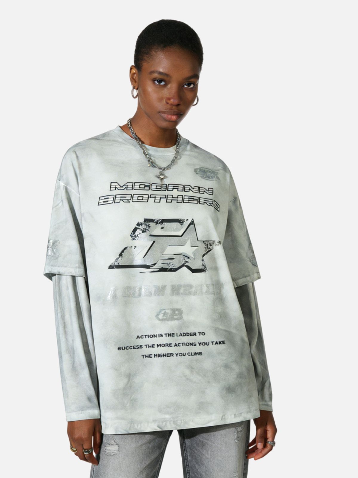 Haaura Motto Print Long Sleeve Tee