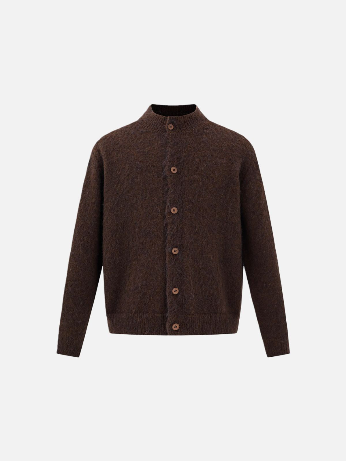 Haaura Wood Button High-Neck Cardigan