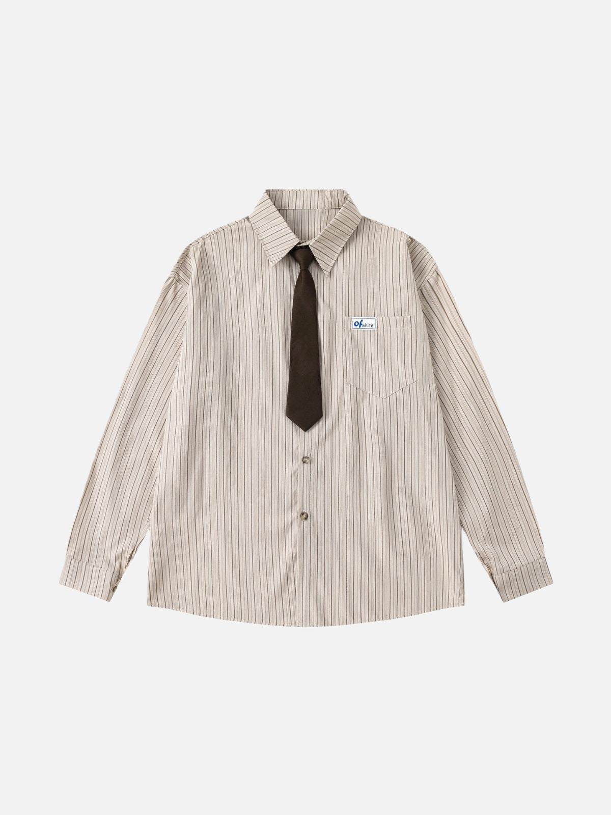 Haaura Stripe Collar & Tie Long Sleeve Shirt