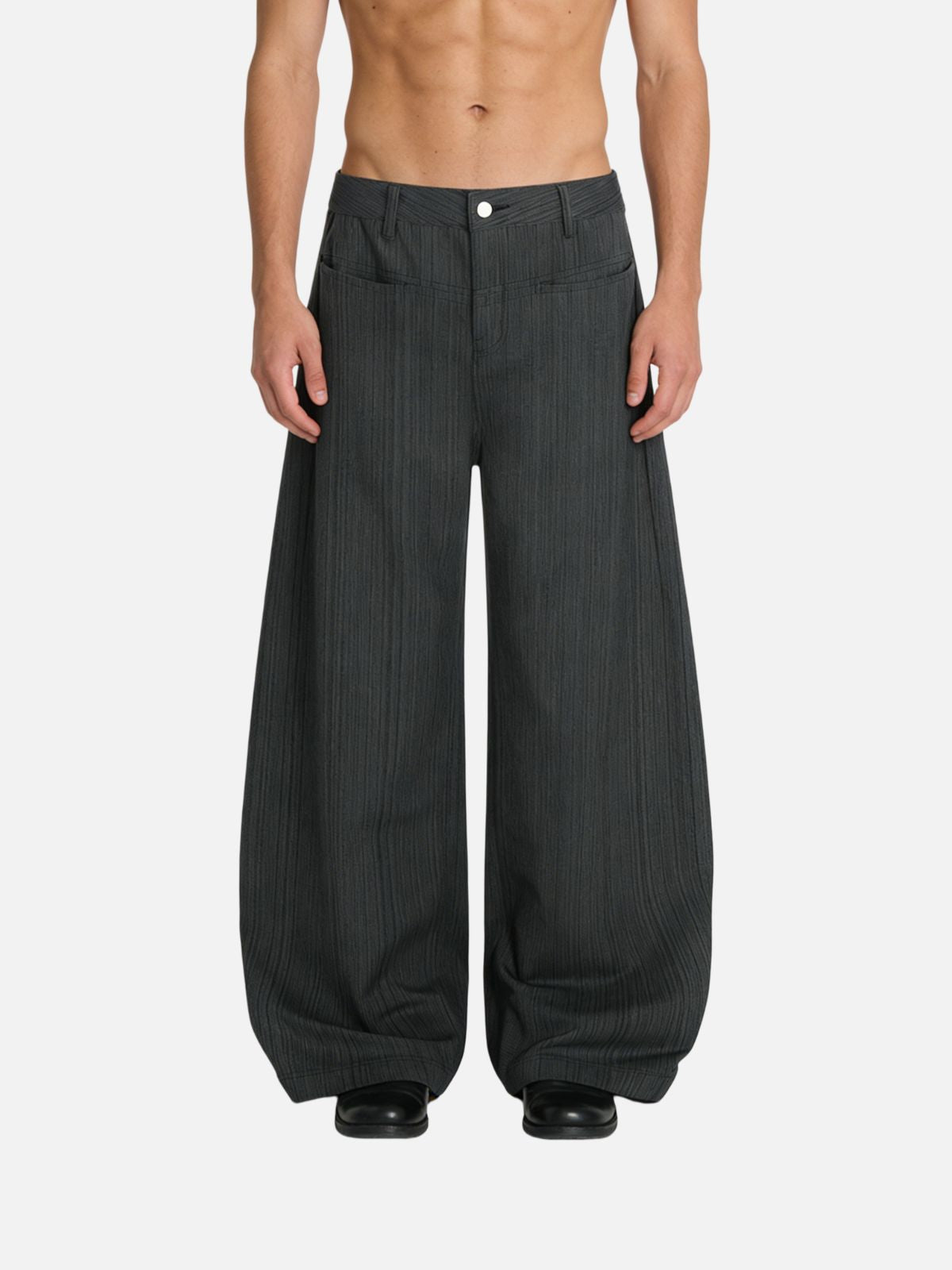 Haaura Texture Stripe Baggy Barrel Pants