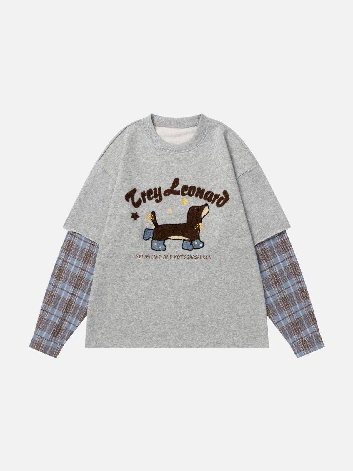 Haaura Plaid Sleeve Puppy Sweatshirt