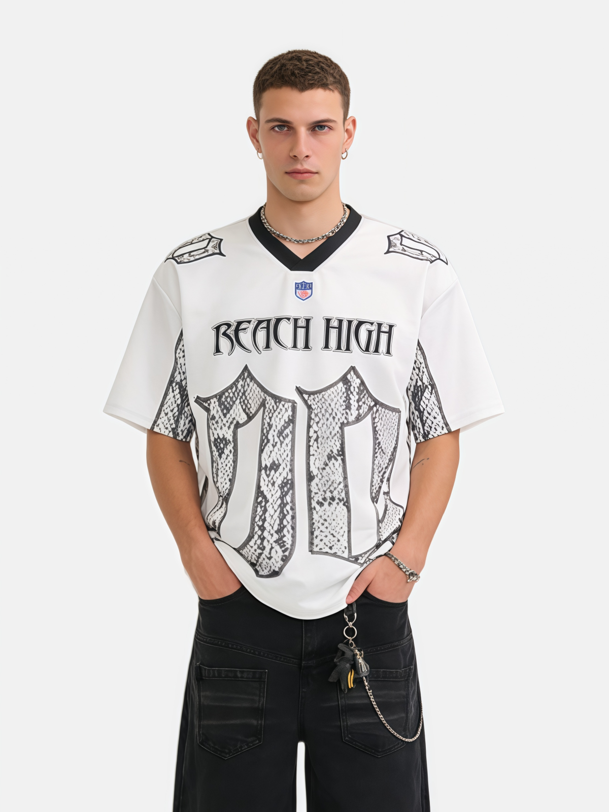 Haaura Snake-Embossed No.00 Varsity Football Jersey