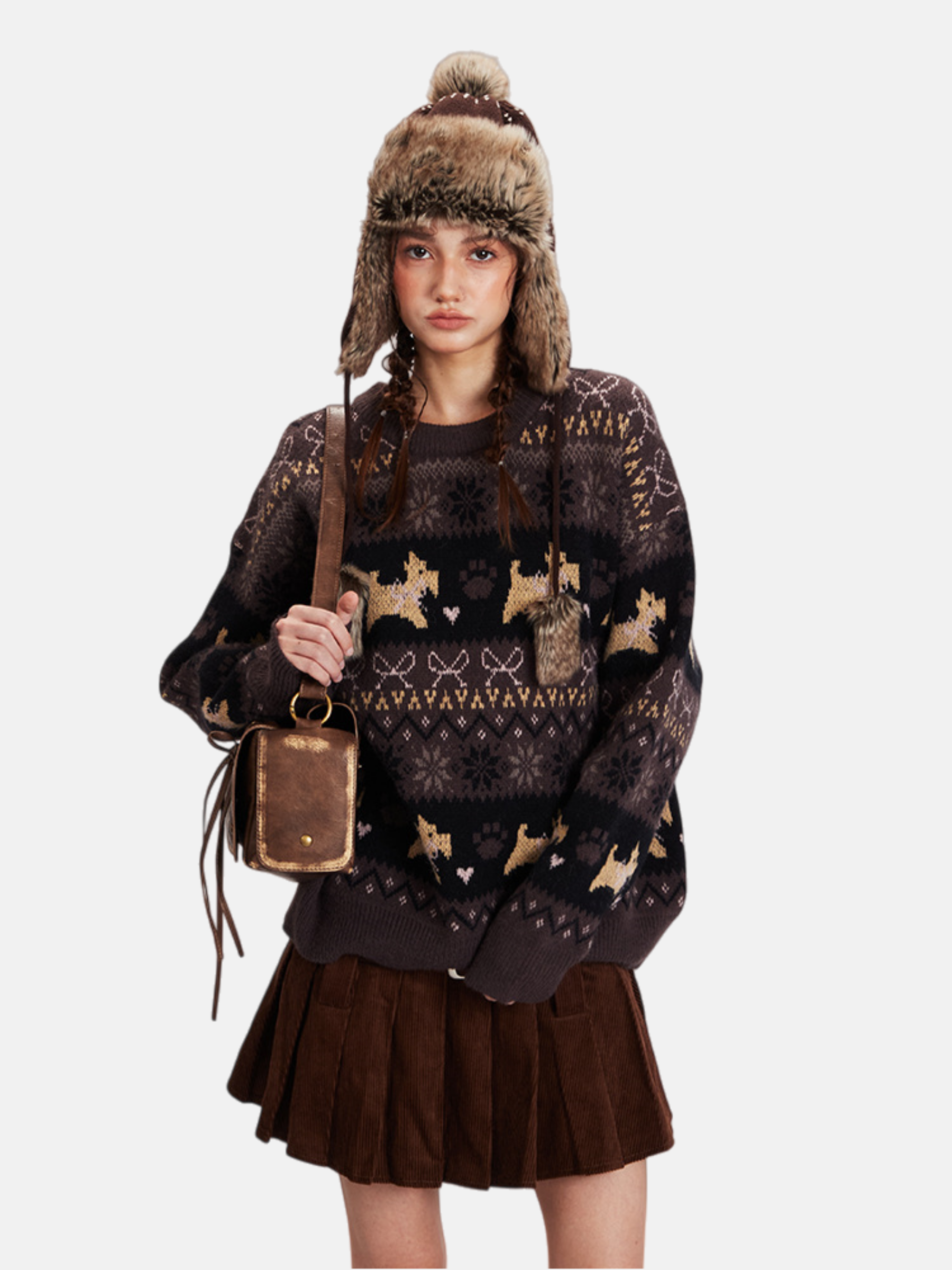 Haaura Puppy Bow Nordic Crewneck Sweater