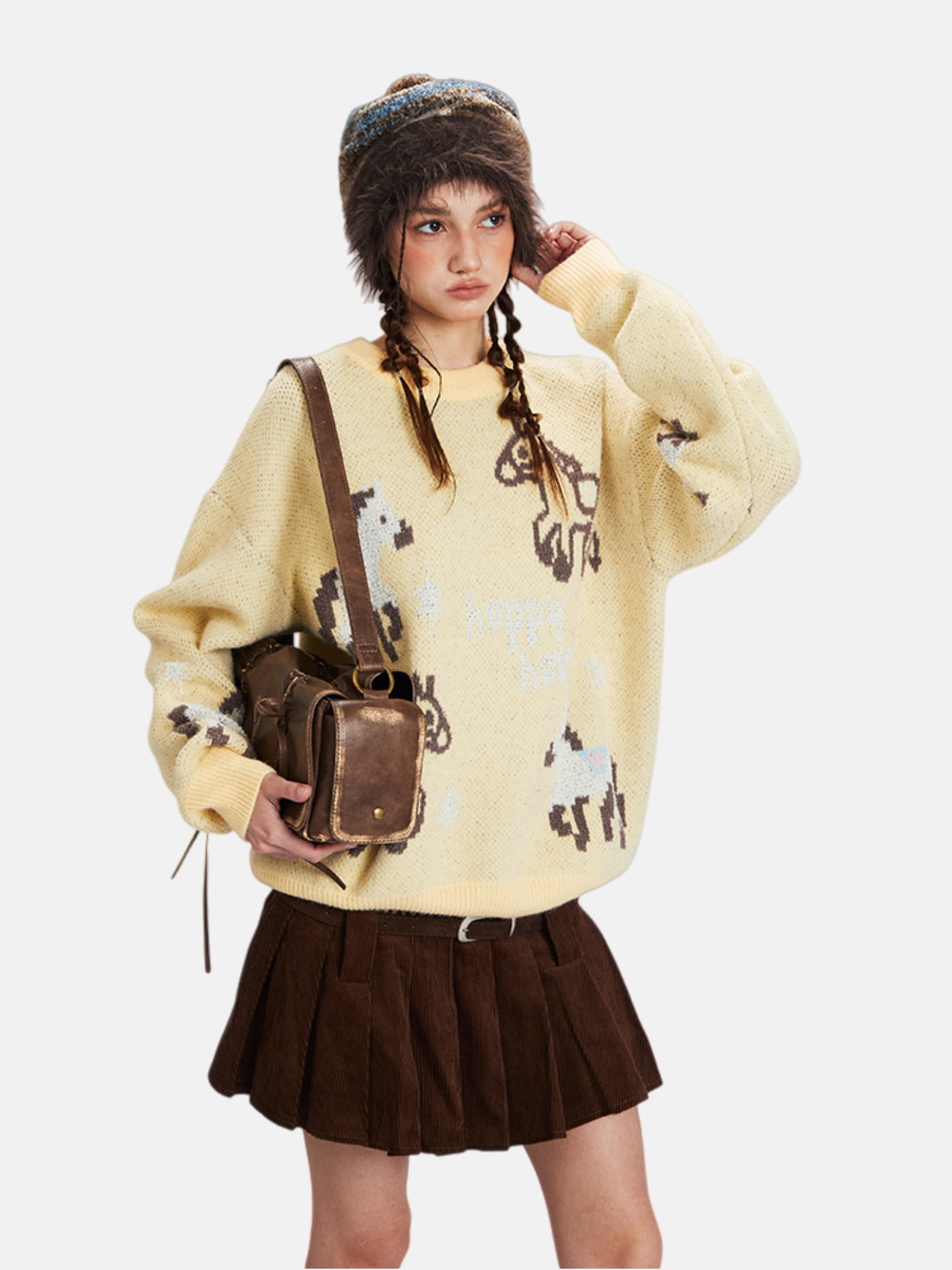 Haaura Happy Horse Embroidered Crewneck Sweater