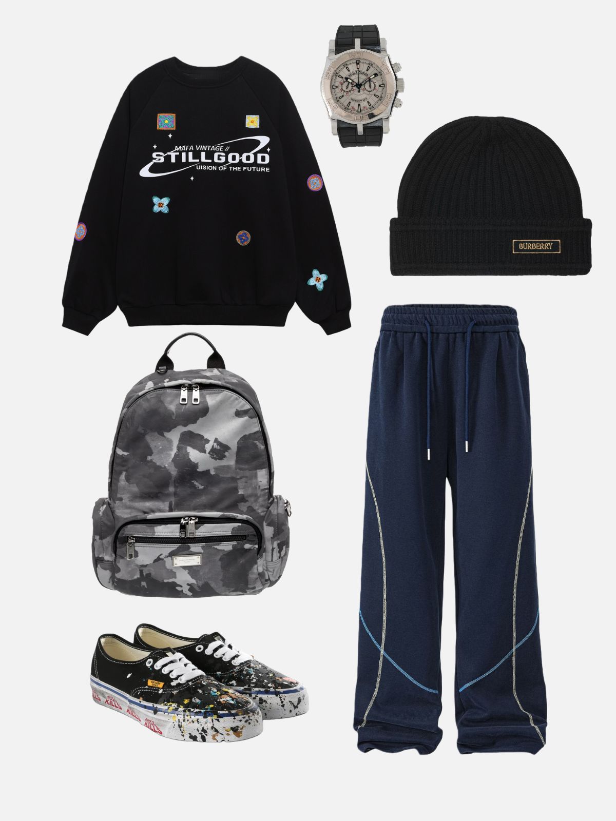 Haaura Color Blocking Stitch Baaggy Sweatpants