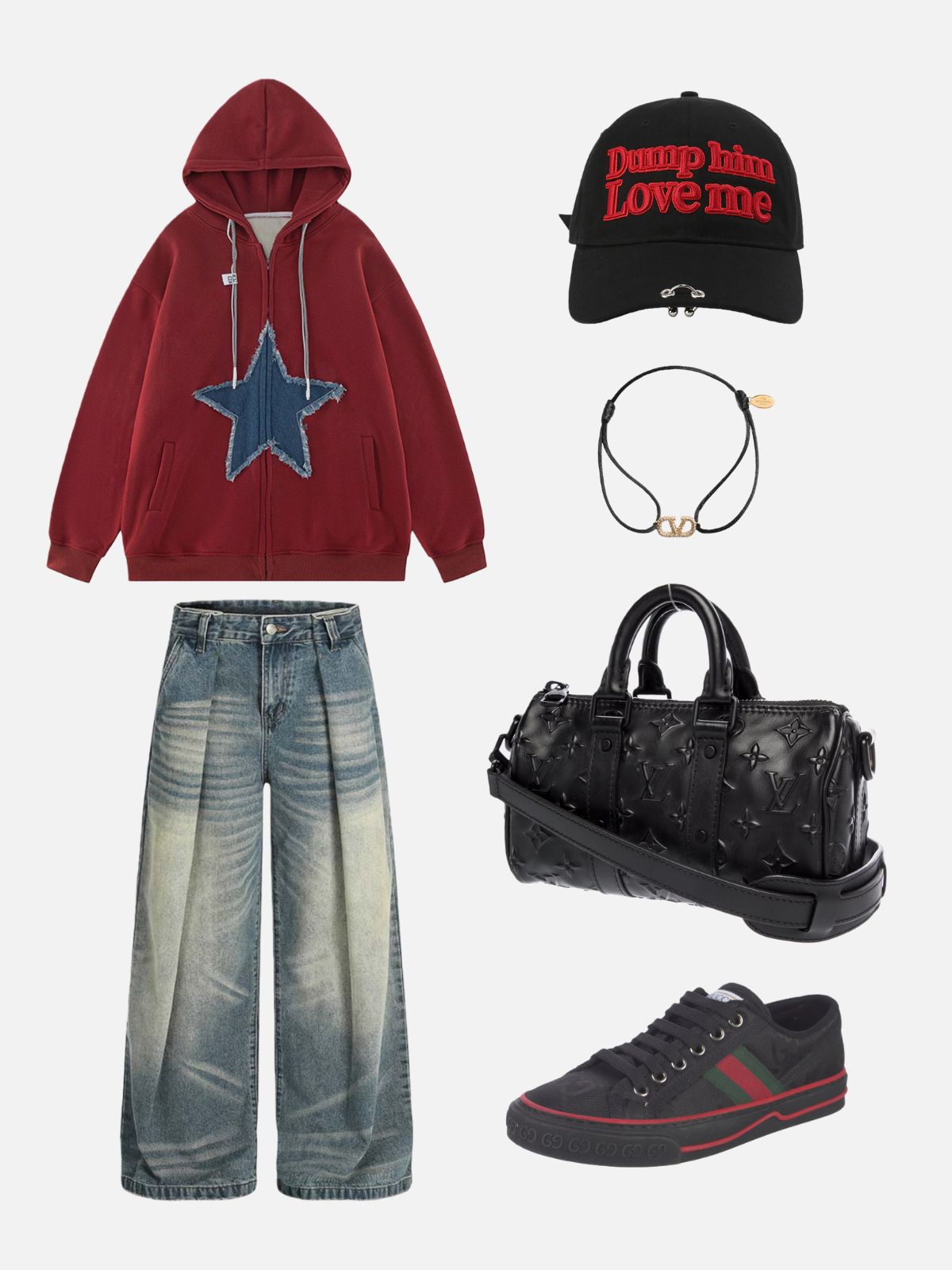 Haaura Denim Star Graphic Zip Up Hoodie
