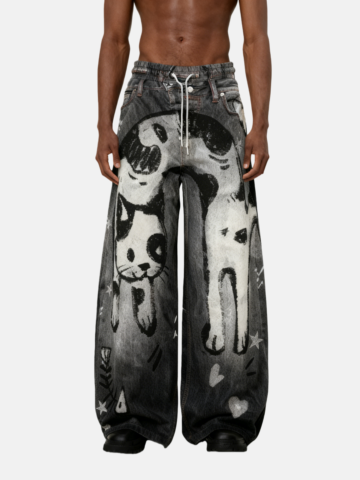 Haaura Graffiti Cat Baaggy Barrel Sweatpants
