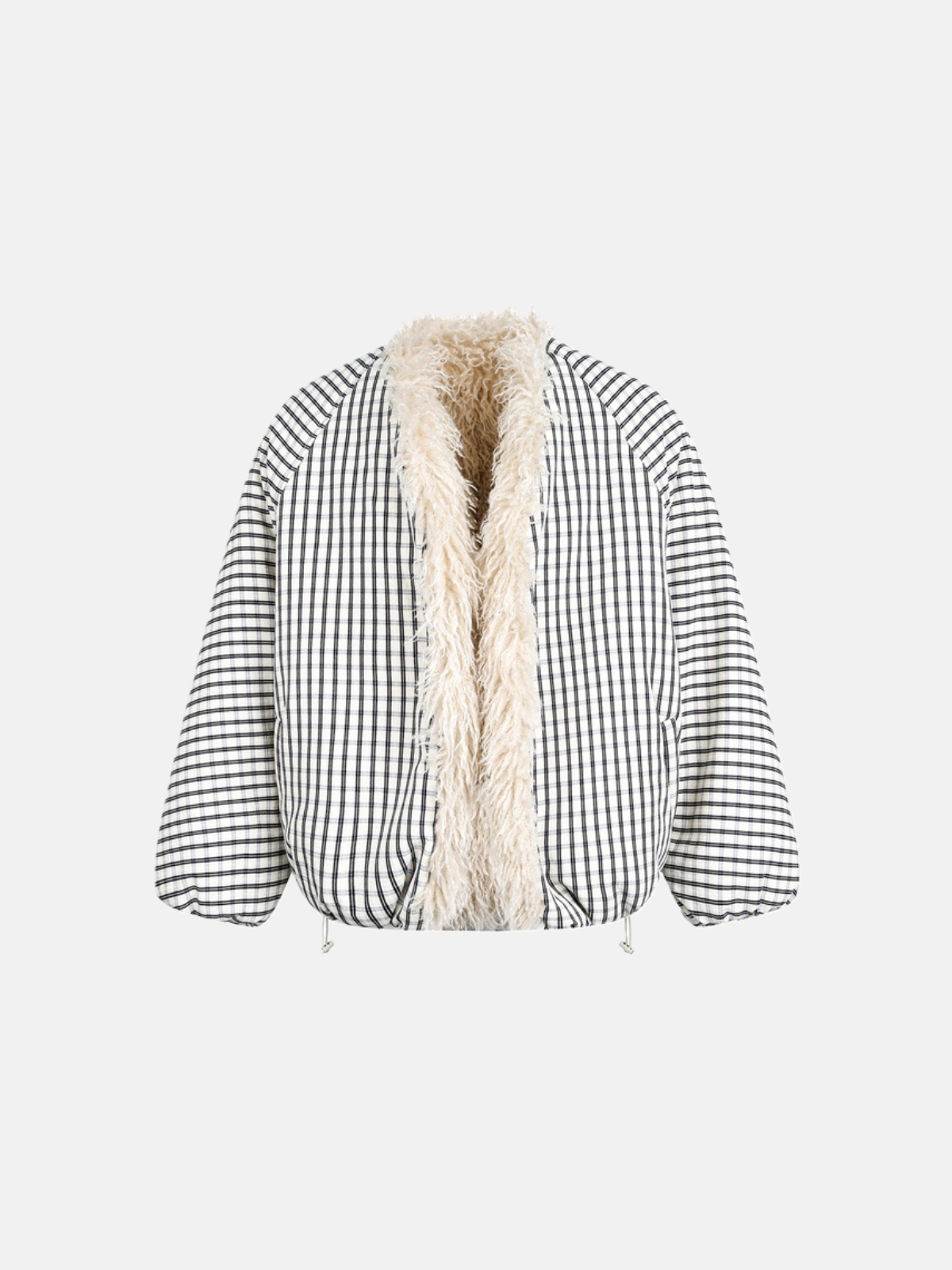 Haaura Plush Collar Checkerboard Puffer Coat