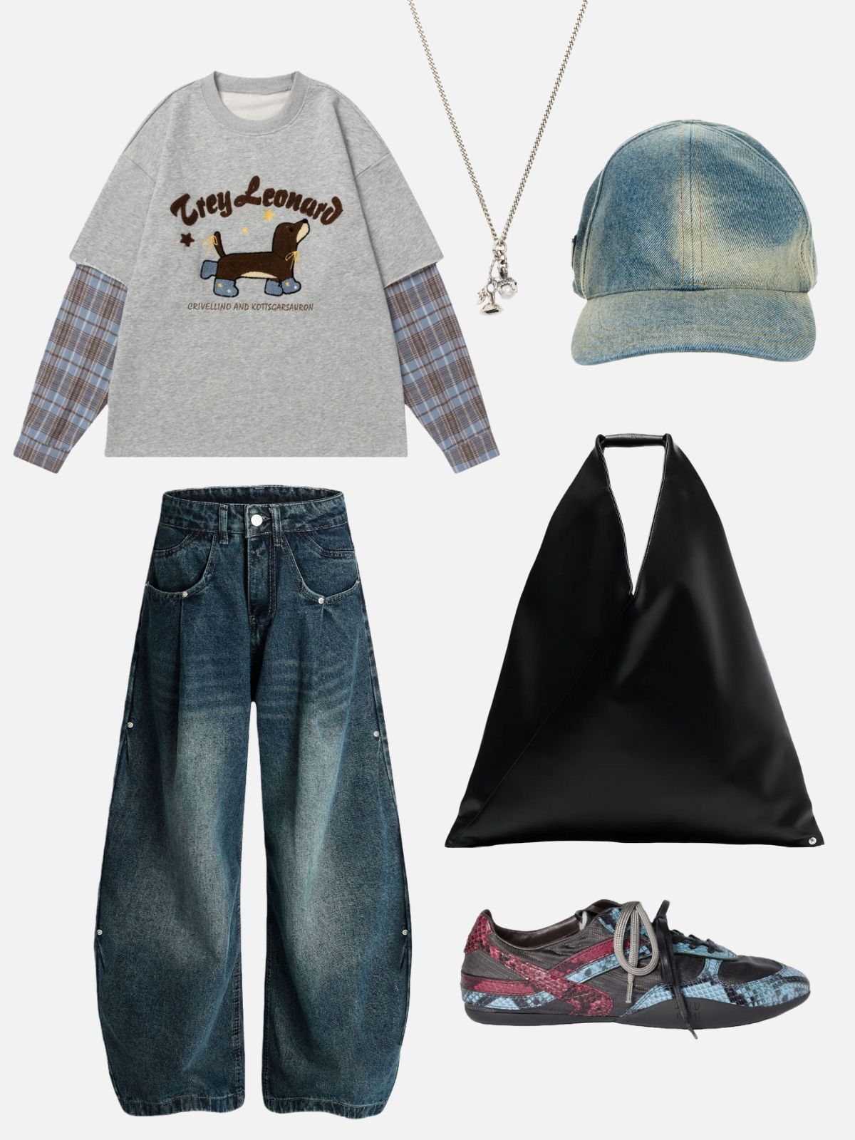 Haaura Plaid Sleeve Puppy Sweatshirt