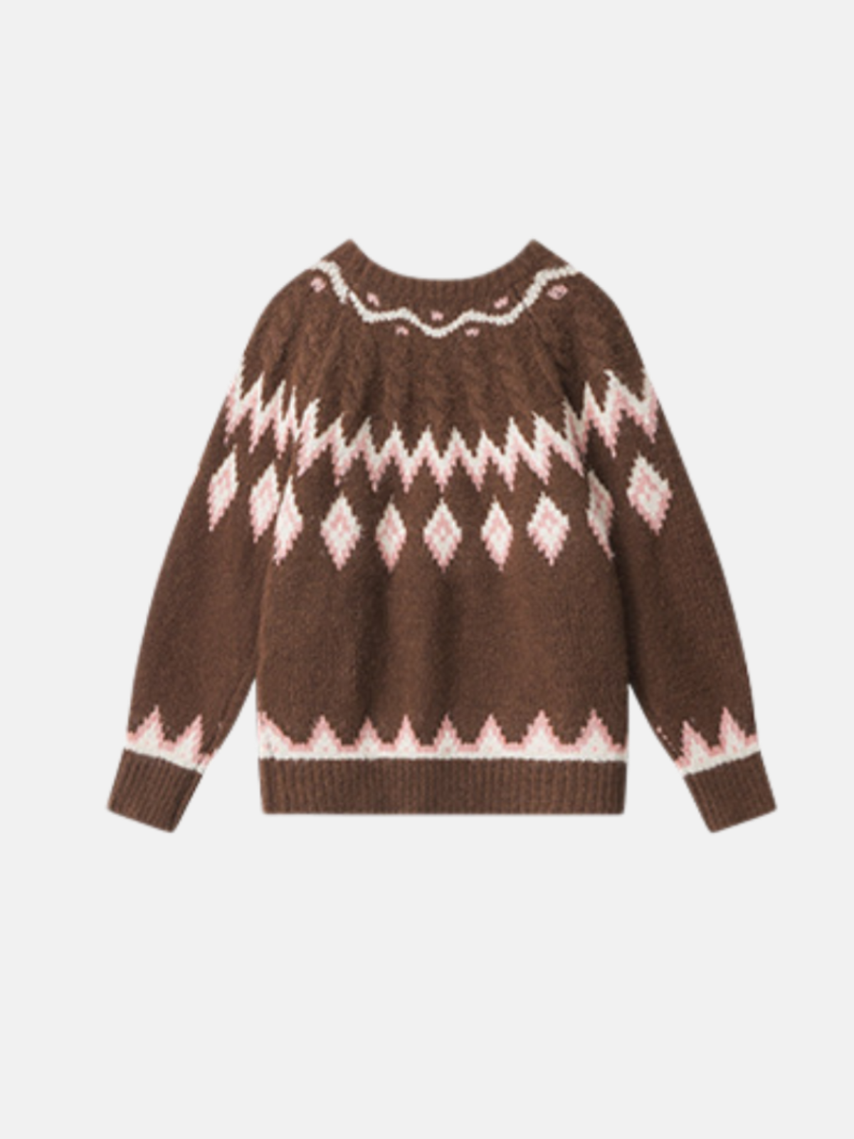 Haaura Geometric Diamond & Wave Jacquard Knit Sweater
