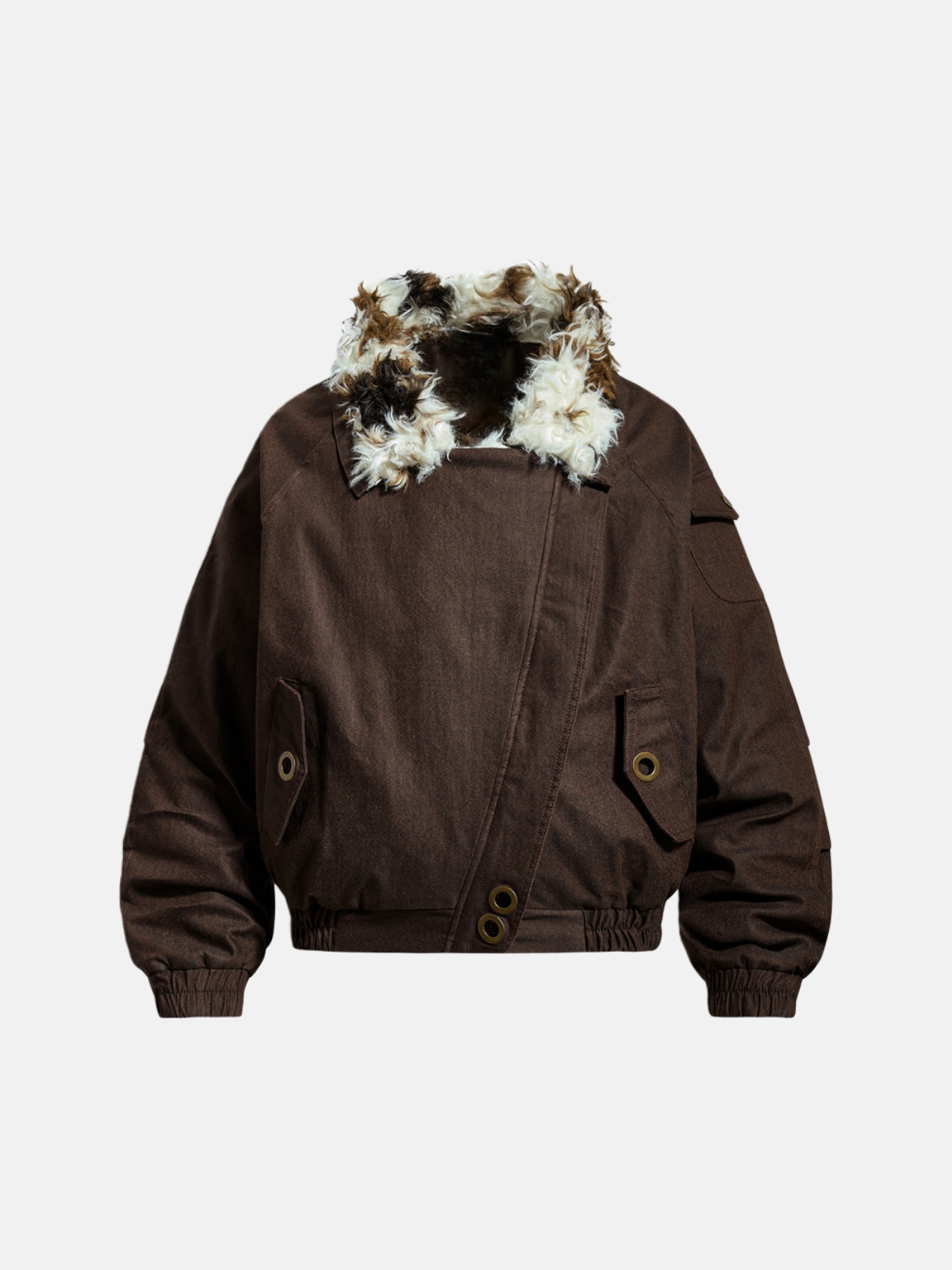 Haaura Asymmetric Faux Fur Collar Coat