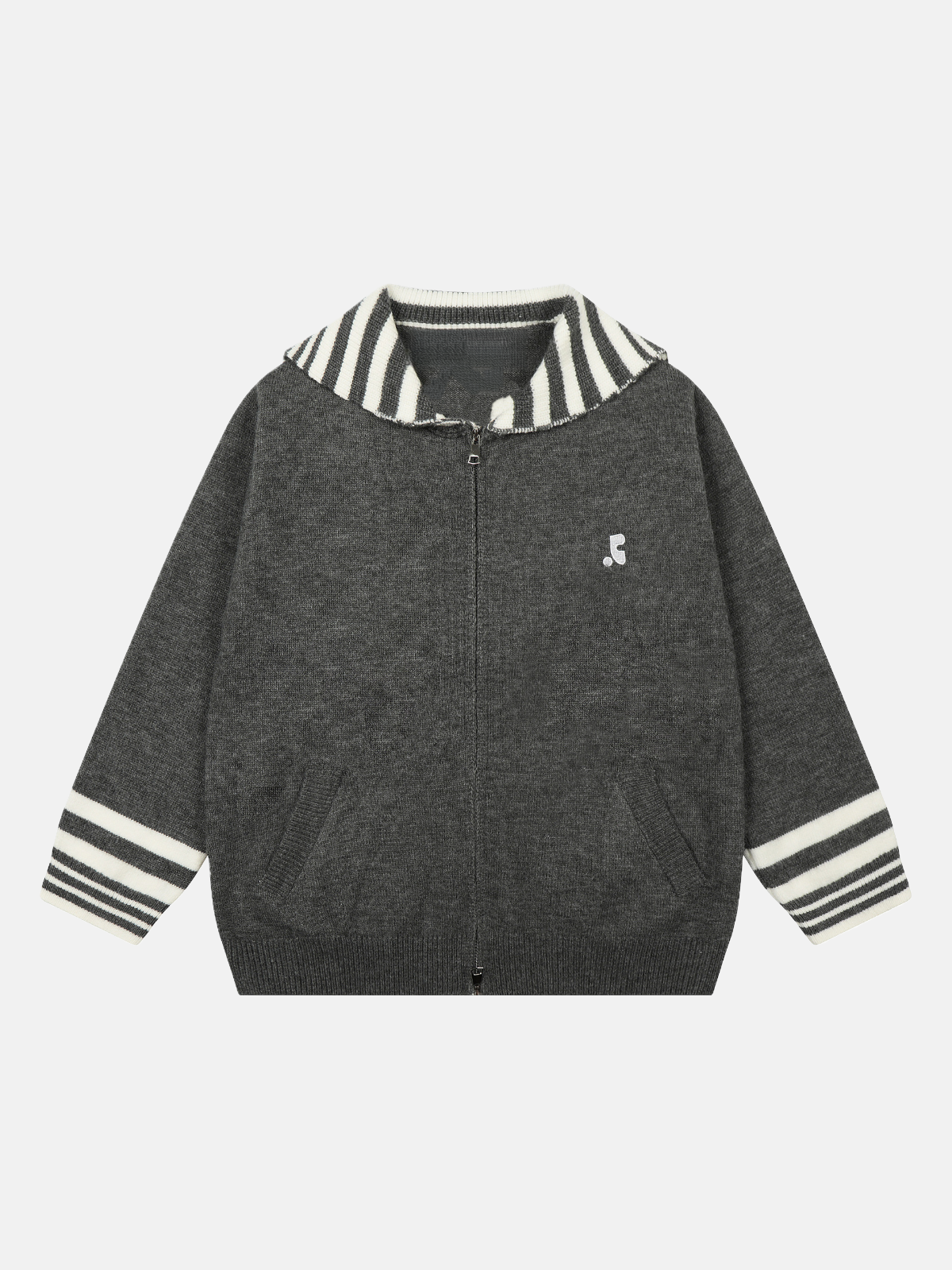 Haaura Sailor Collar Knit Zip Up Cardigan