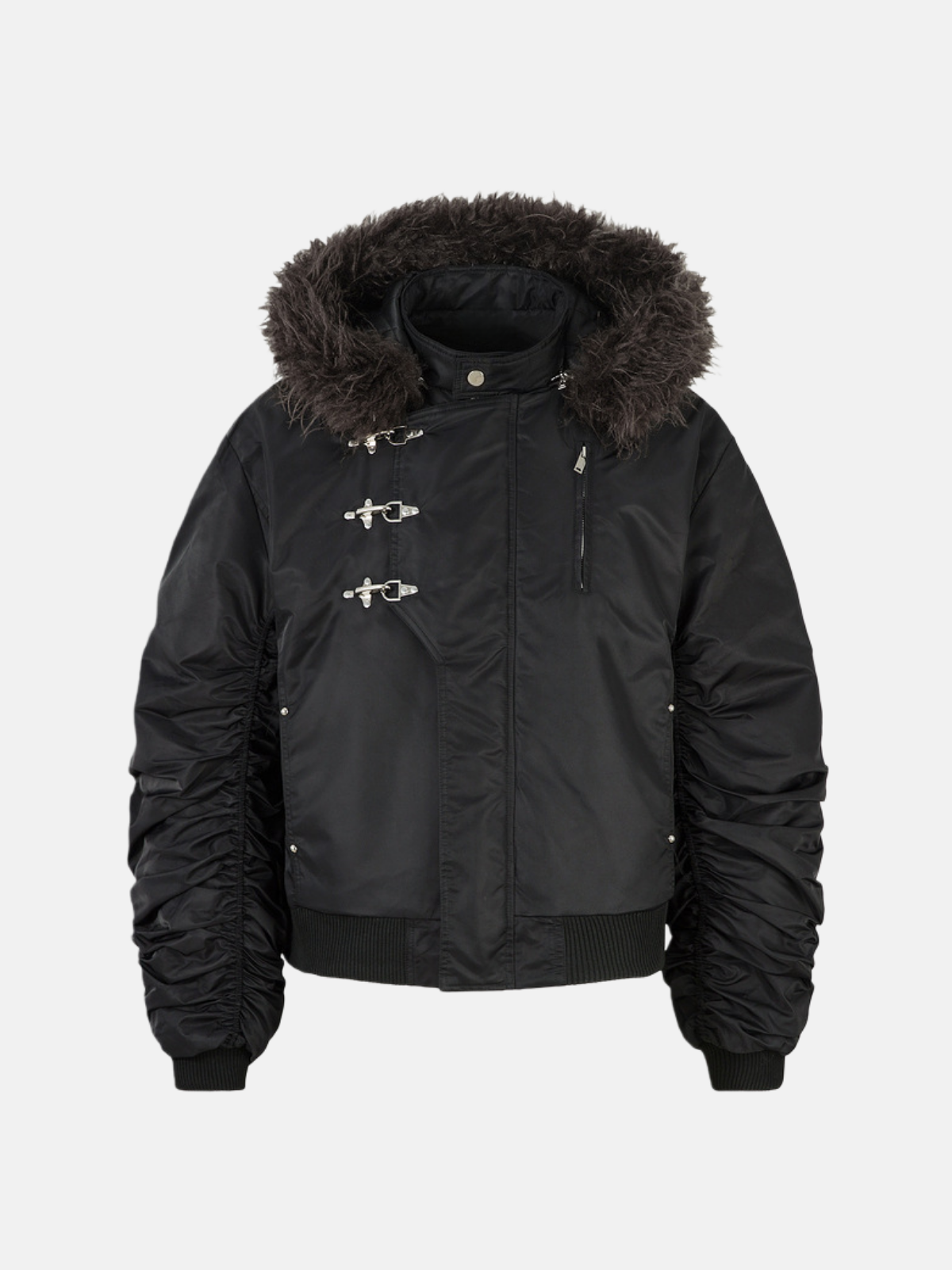 Haaura Faux Fur Buckle Bomber Coat