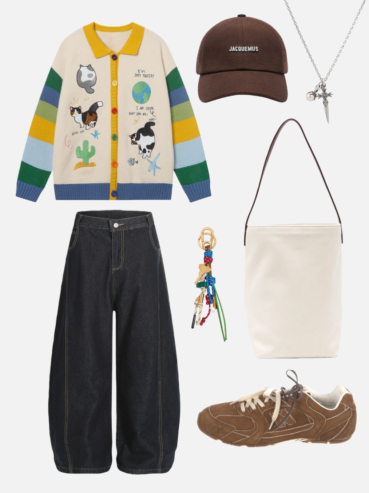 Haaura Whimsical Zoo Collage Button-Front Cardigan