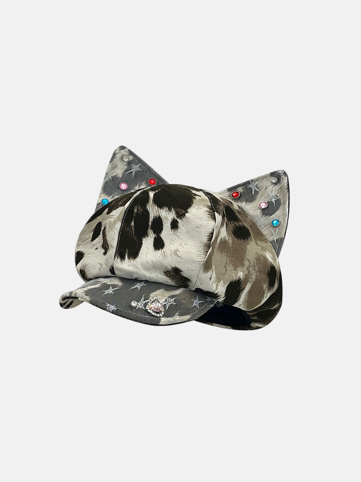 Cow Print Cat-Ear Beaded Hat