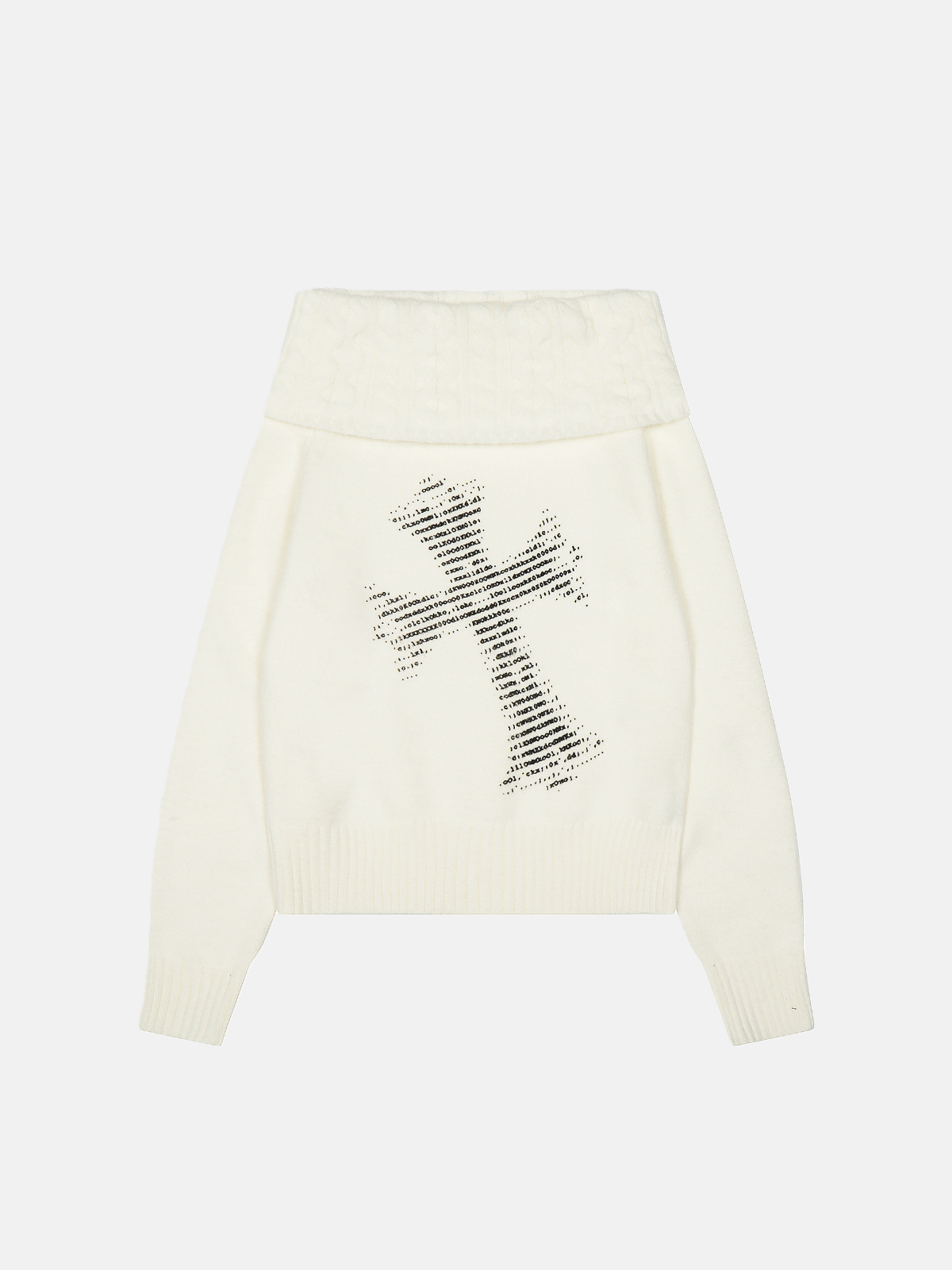 Haaura Pixelated Cross High-Neck Knit Sweater