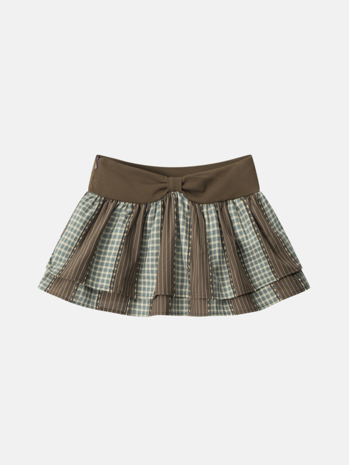 Haaura Bow-Tie Plaid & Striped Tiered Skirt