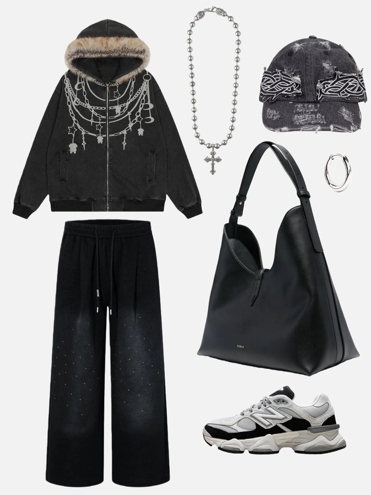 Haaura Rhinestone Washed Baaggy Sweatpants