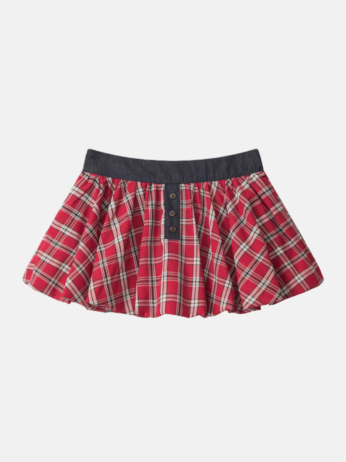 Haaura Scharlachroter karierter A-Linien-Rock mit Denim-Taille
