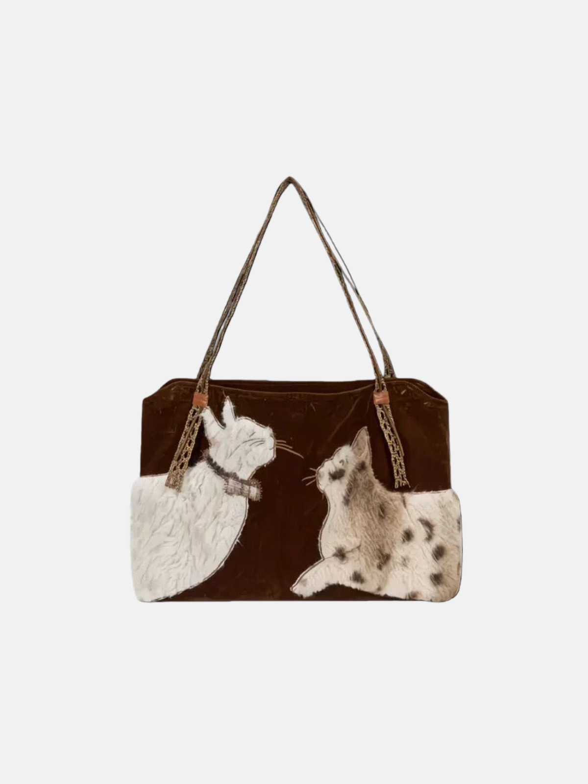 Faux Suede Cat-Embroidered Tote Bag