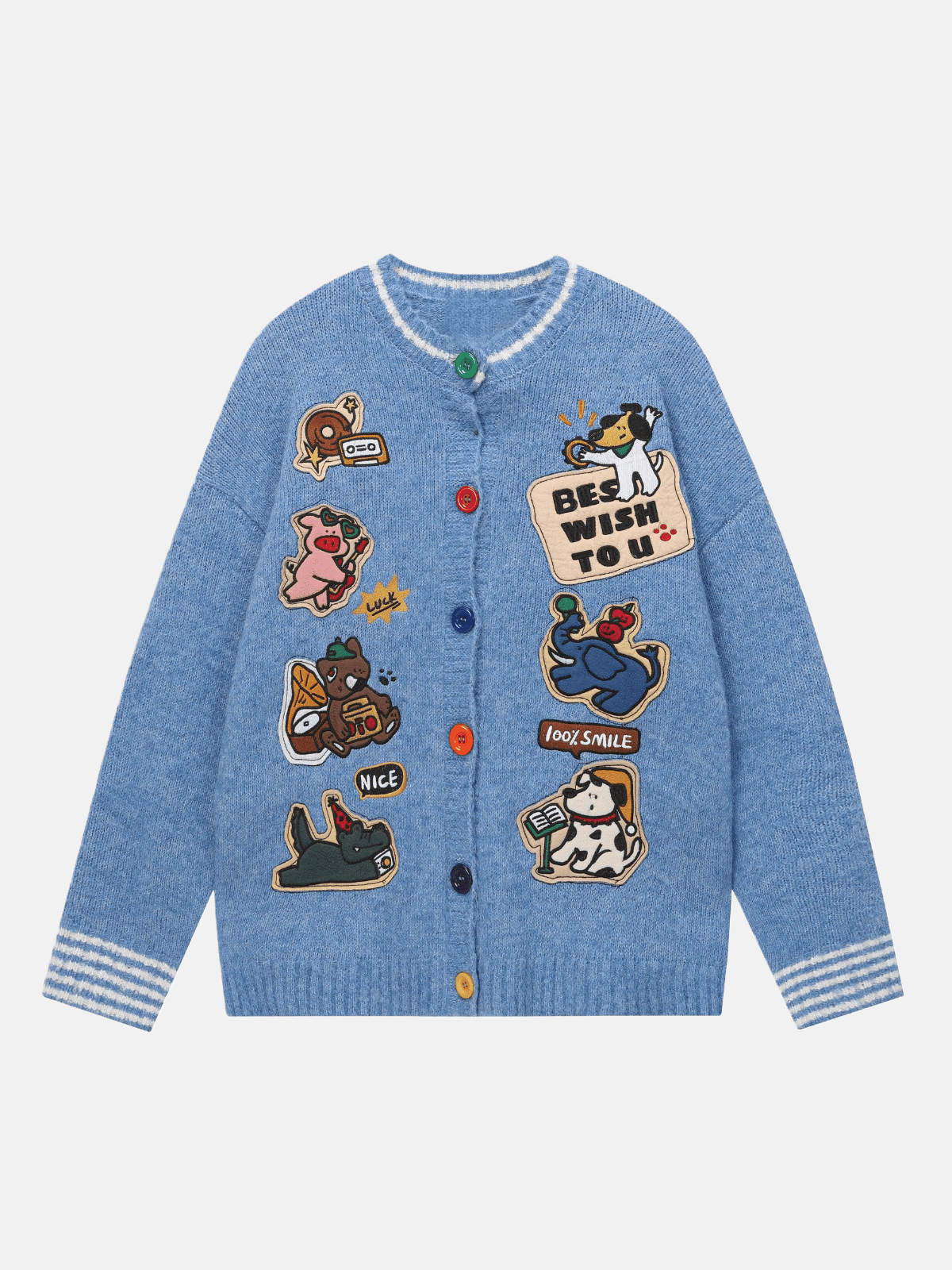 Haaura Animal Wish Embroidered Striped Cardigan