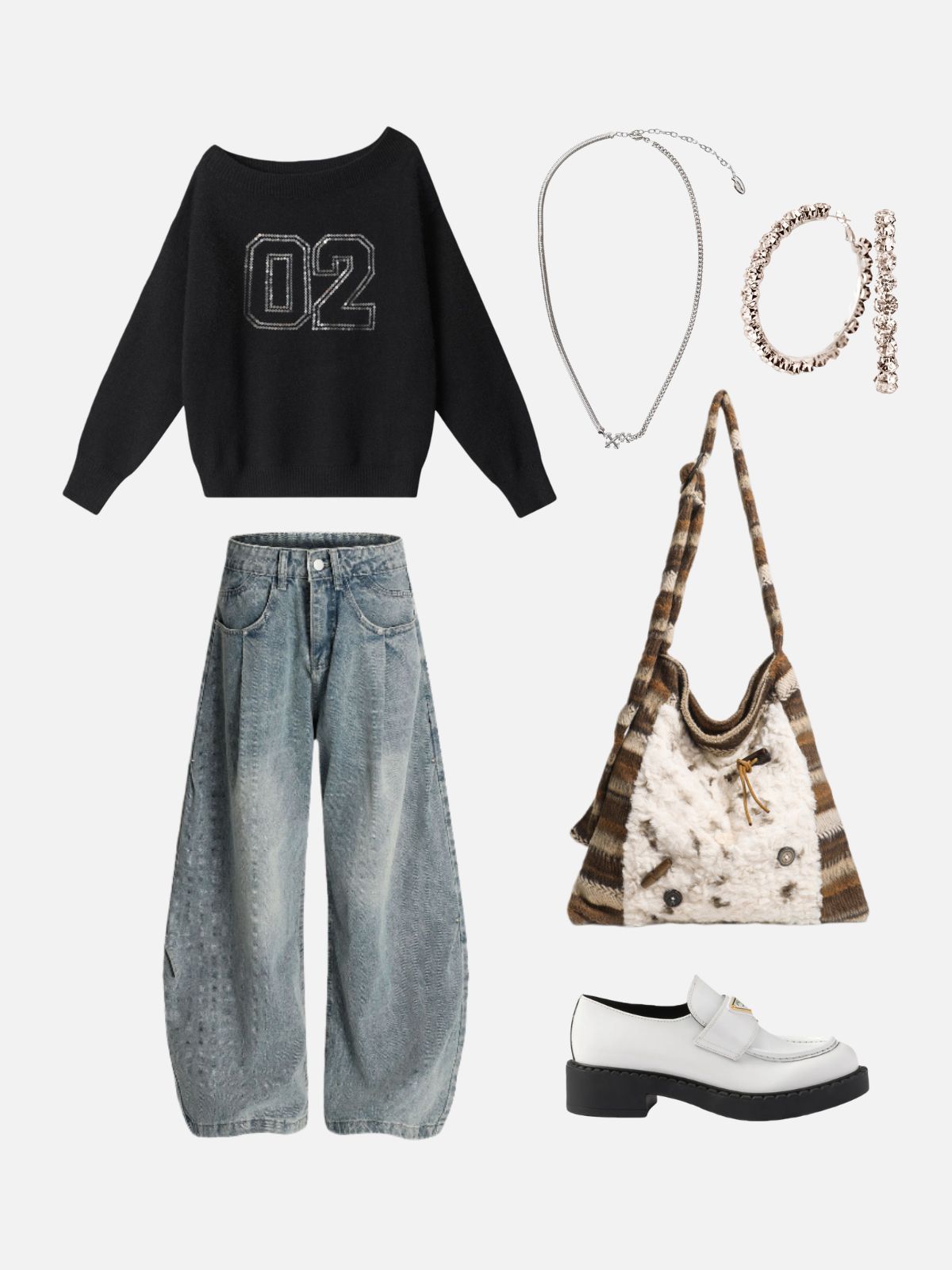 Winter Knit Scarf Strap Faux Fur Hobo Bag