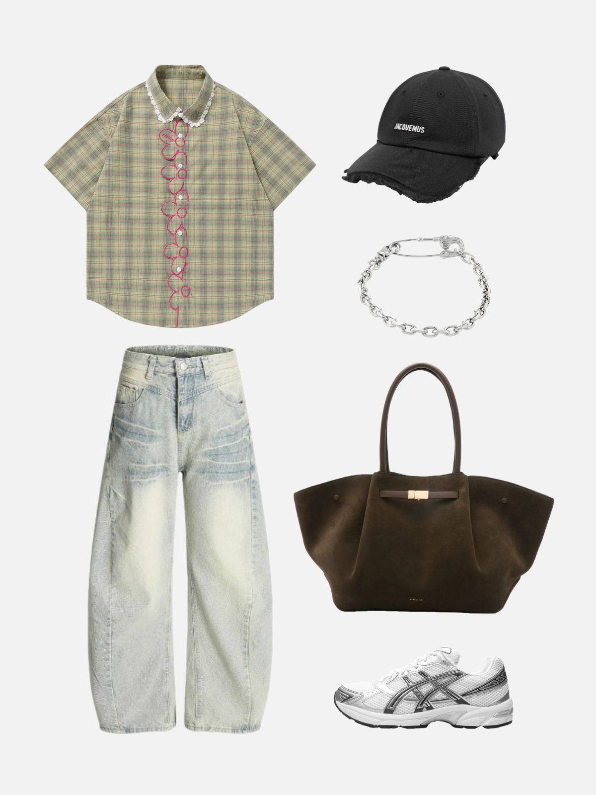 Haaura Lace Collar Plaid Shirt