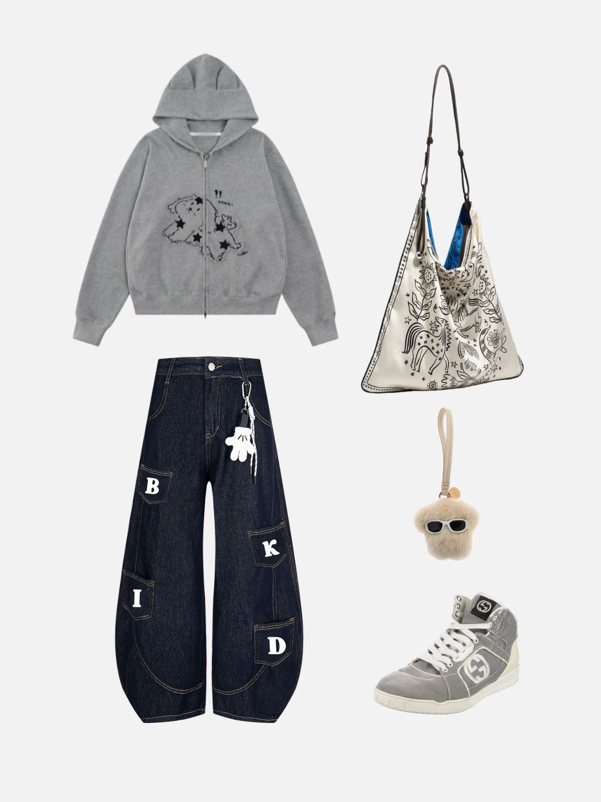 Haaura Letter Pocket Baggy Barrel Jeans