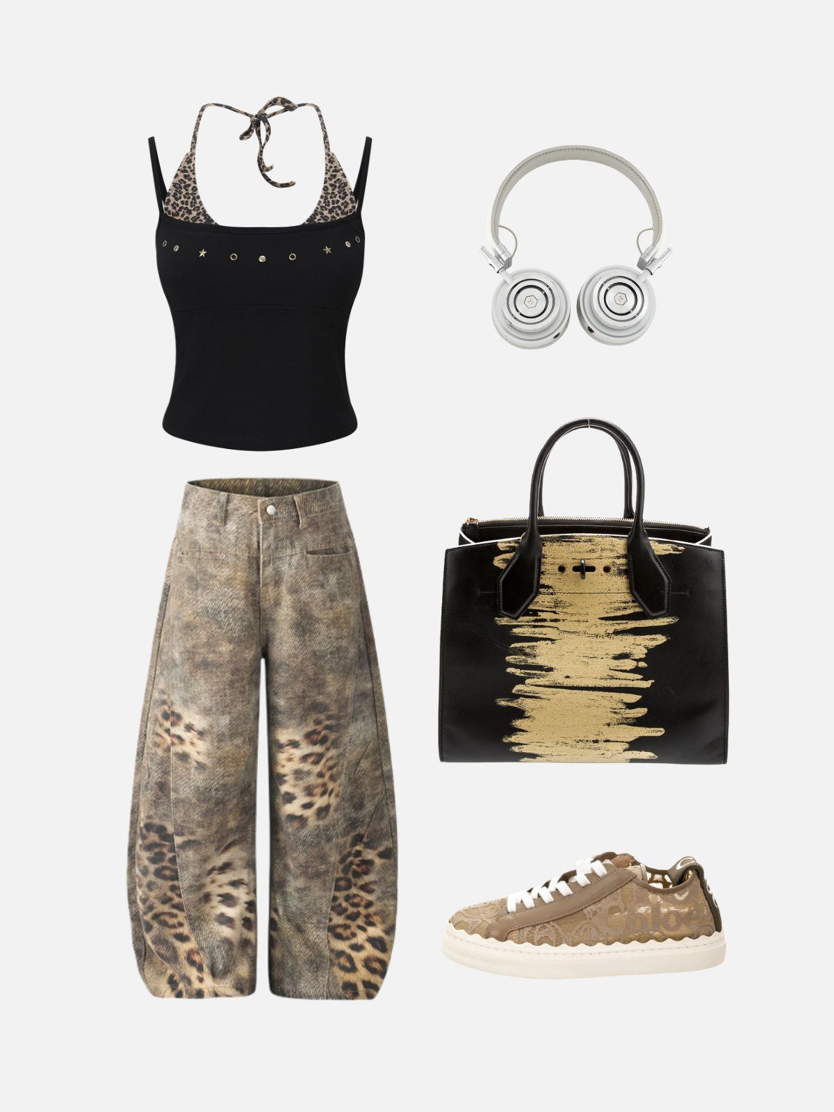 Haaura Leopard Halter Studded Cami Top